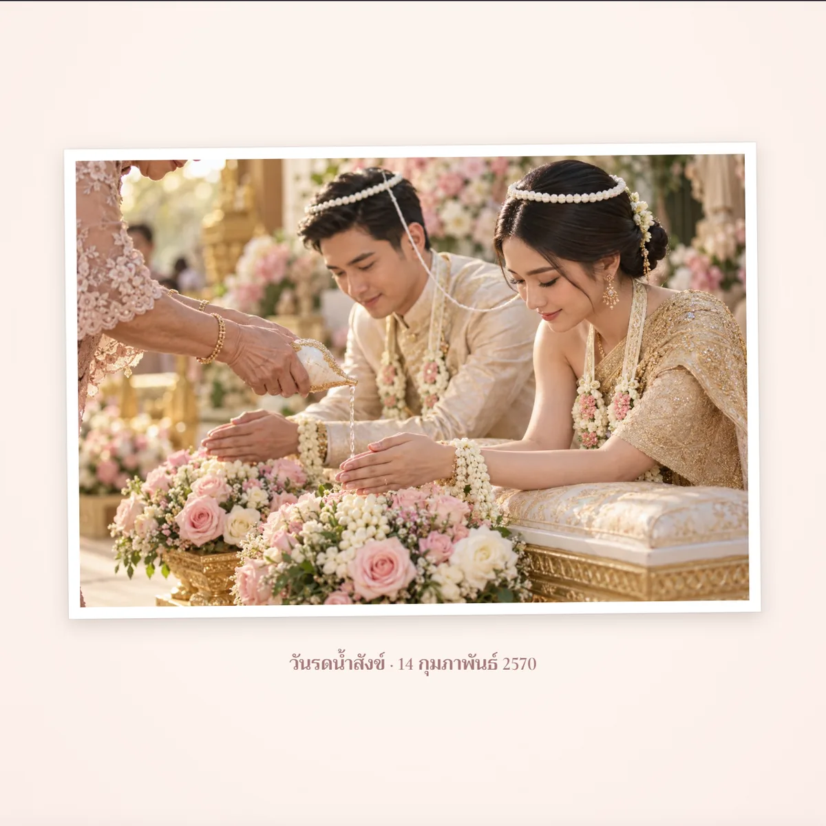 หน้ารูปพิธีรดน้ำสังข์ มีคำบรรยายใต้รูป